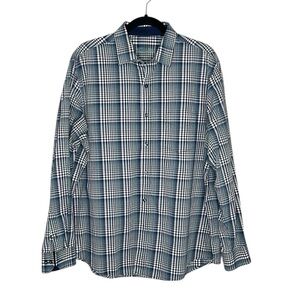 Tasso Elba Blue Plaid Casual Button Down Shirt size Large